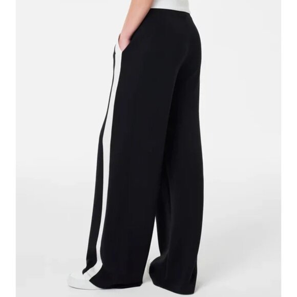Spanx AirEssentials Striped Track Pant Very Black White High-Rise Waist Wide Leg - Picture 6 of 12